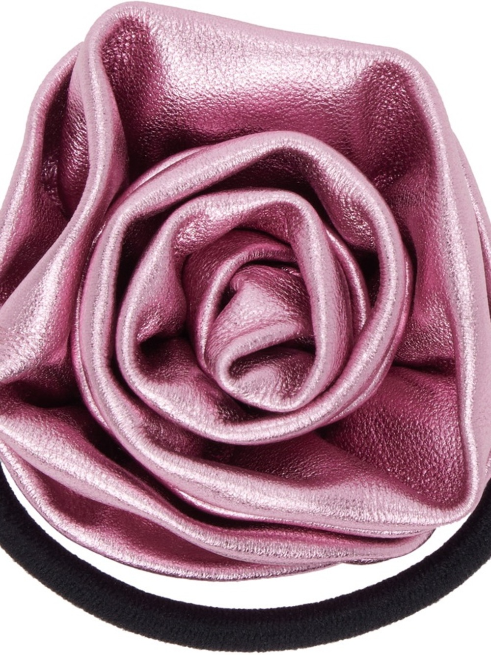 (NWT) Sandy Liang Metallic Rose Scrunchie Hair Tie - Pink Floral Accent